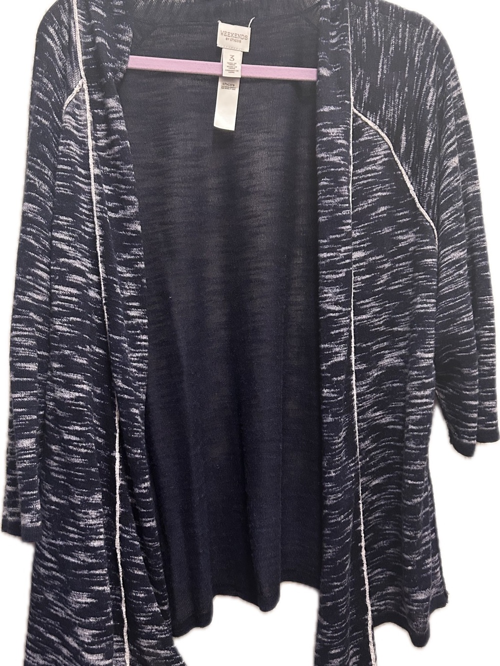 Chico’s sz 3 Women's Open-Front Navy Space-Dye Cardigan